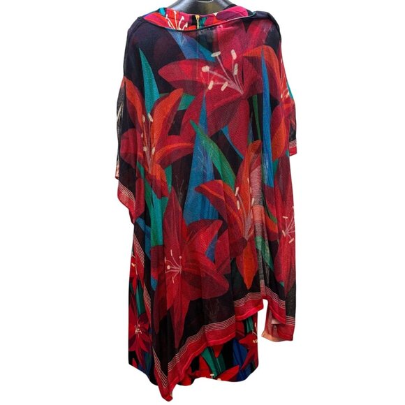 2p Tommy Bahama Floral Print Dress Matching Cover-Up Red Multicolor M - Picture 2 of 11